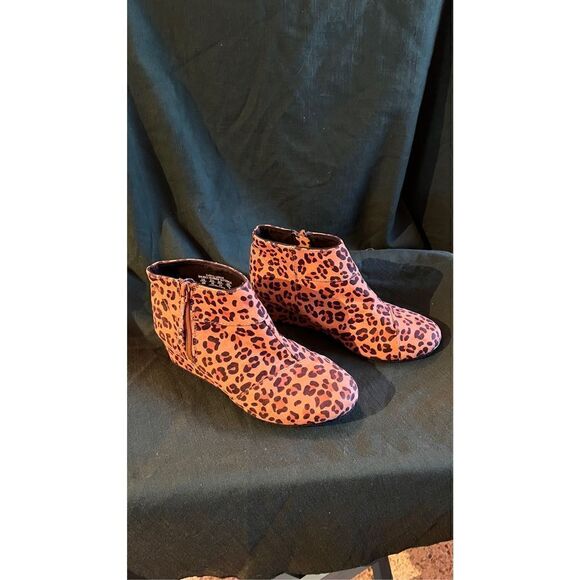 Piper Girls Women's Animal Print Size Zip Wedge Ankle Boots Brown BlackSize 4M - Picture 1 of 8